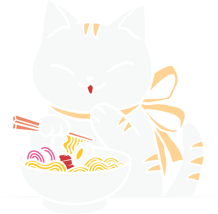 Cat Eating a Ramen Illustration